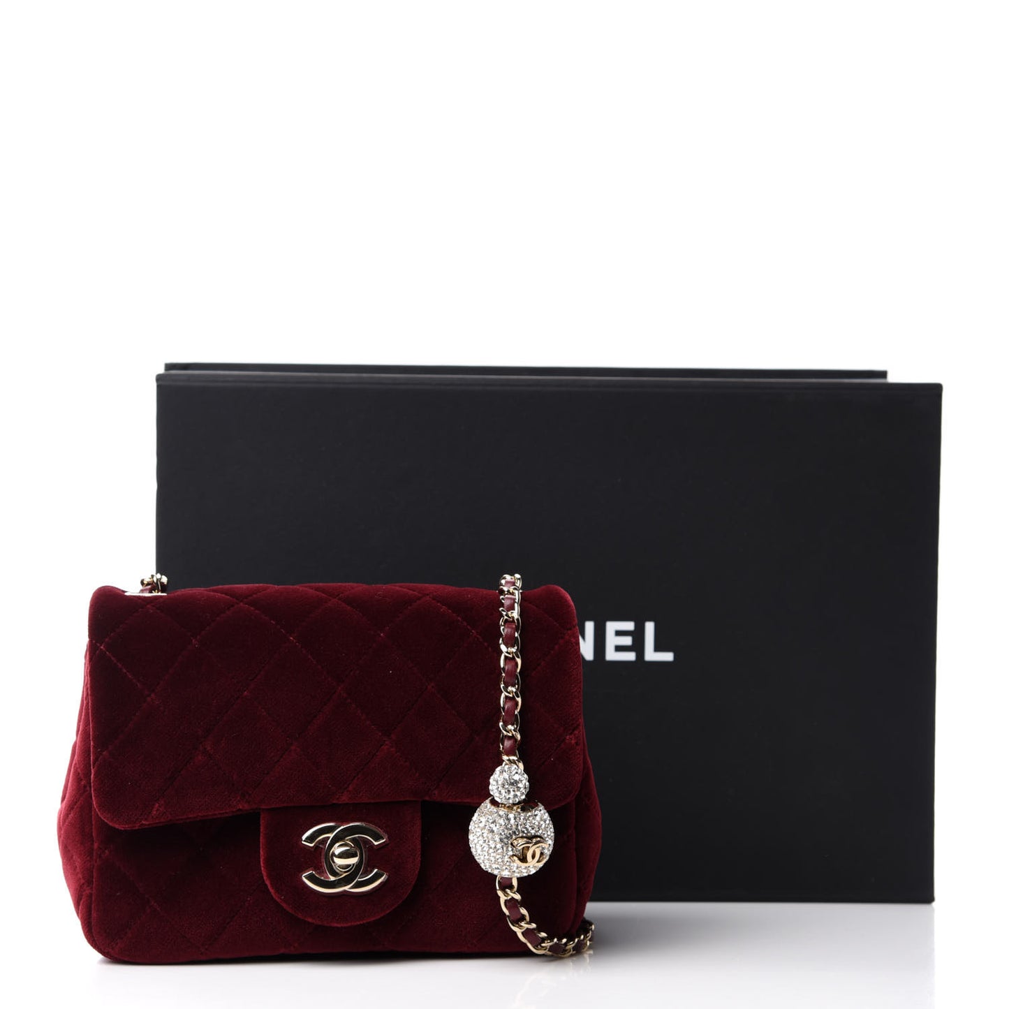 Velvet Quilted Mini Pearl Crush Flap Burgundy