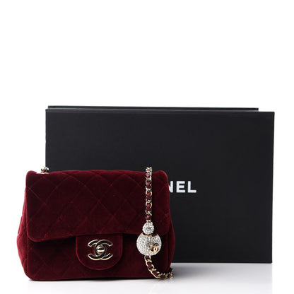 Chanel Velvet Quilted Mini Pearl Crush Flap Burgundy 11 of 11