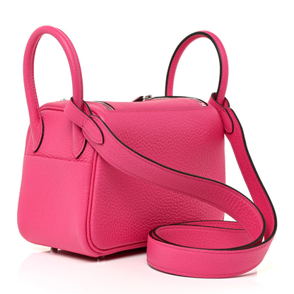 Hermes Taurillon Clemence Mini Lindy 20 Rose Shocking 3 of 11