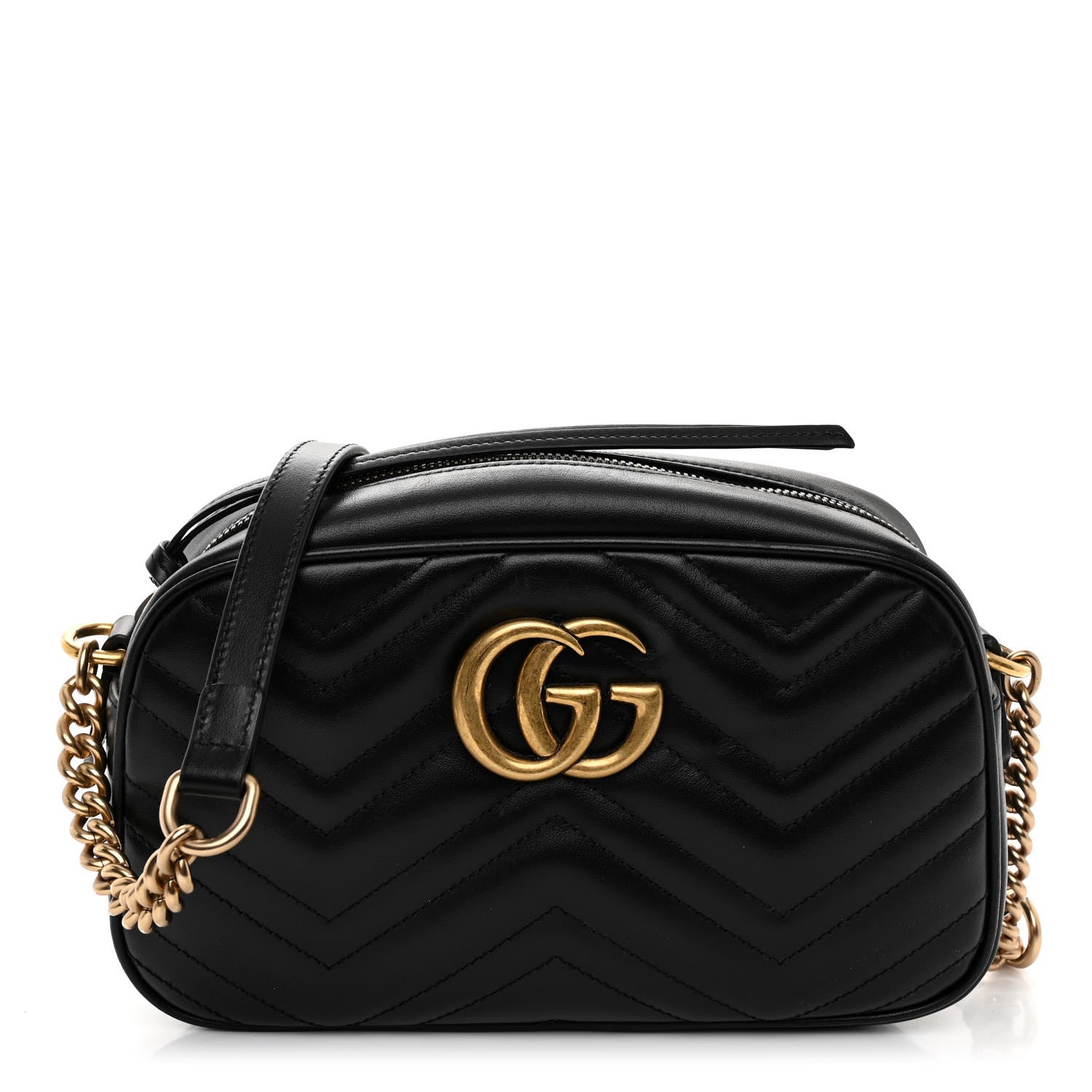 Gucci Calfskin Matelasse Small GG Marmont Chain Shoulder Bag Black 1 of 11