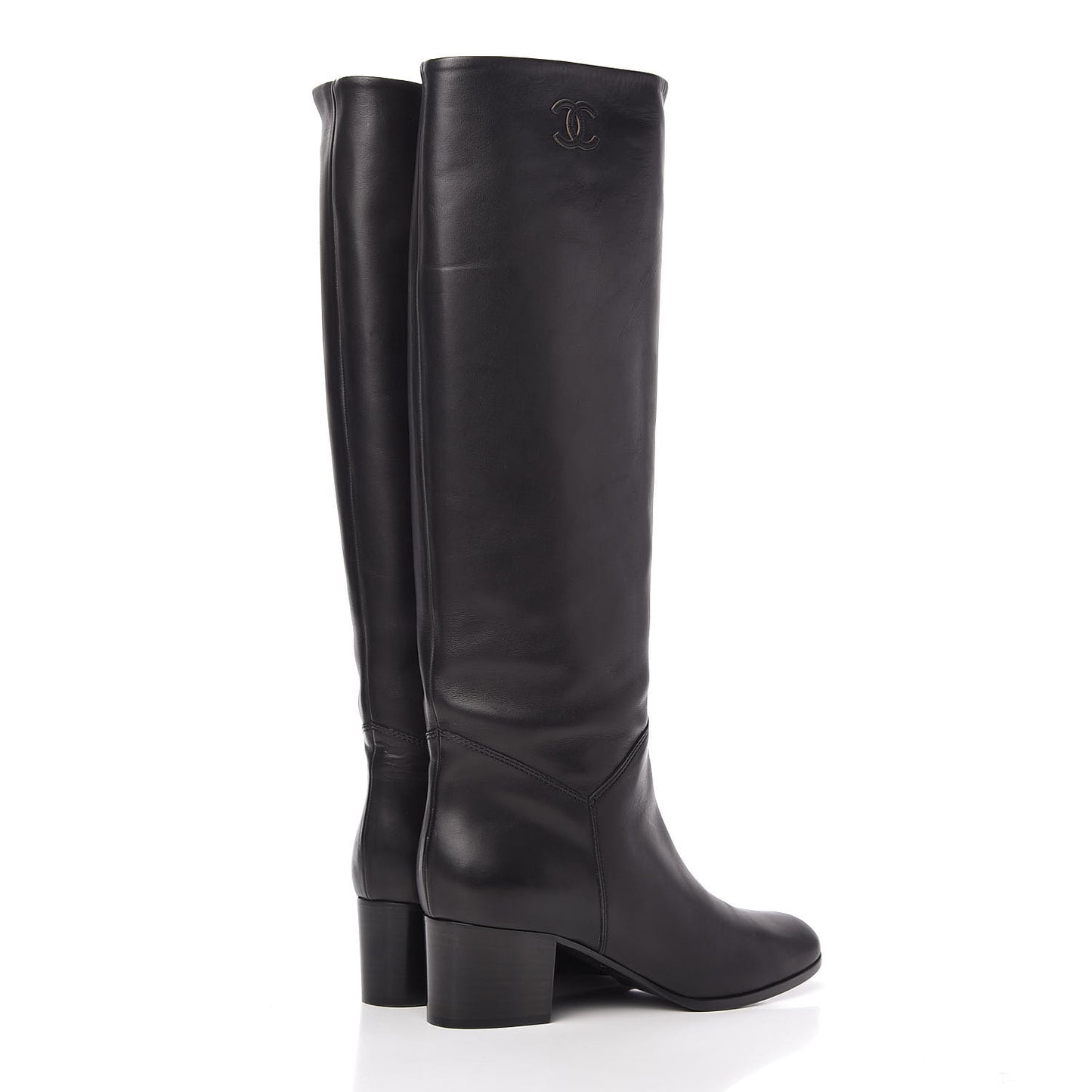 Calfskin CC Knee High Boots 39.5 Black