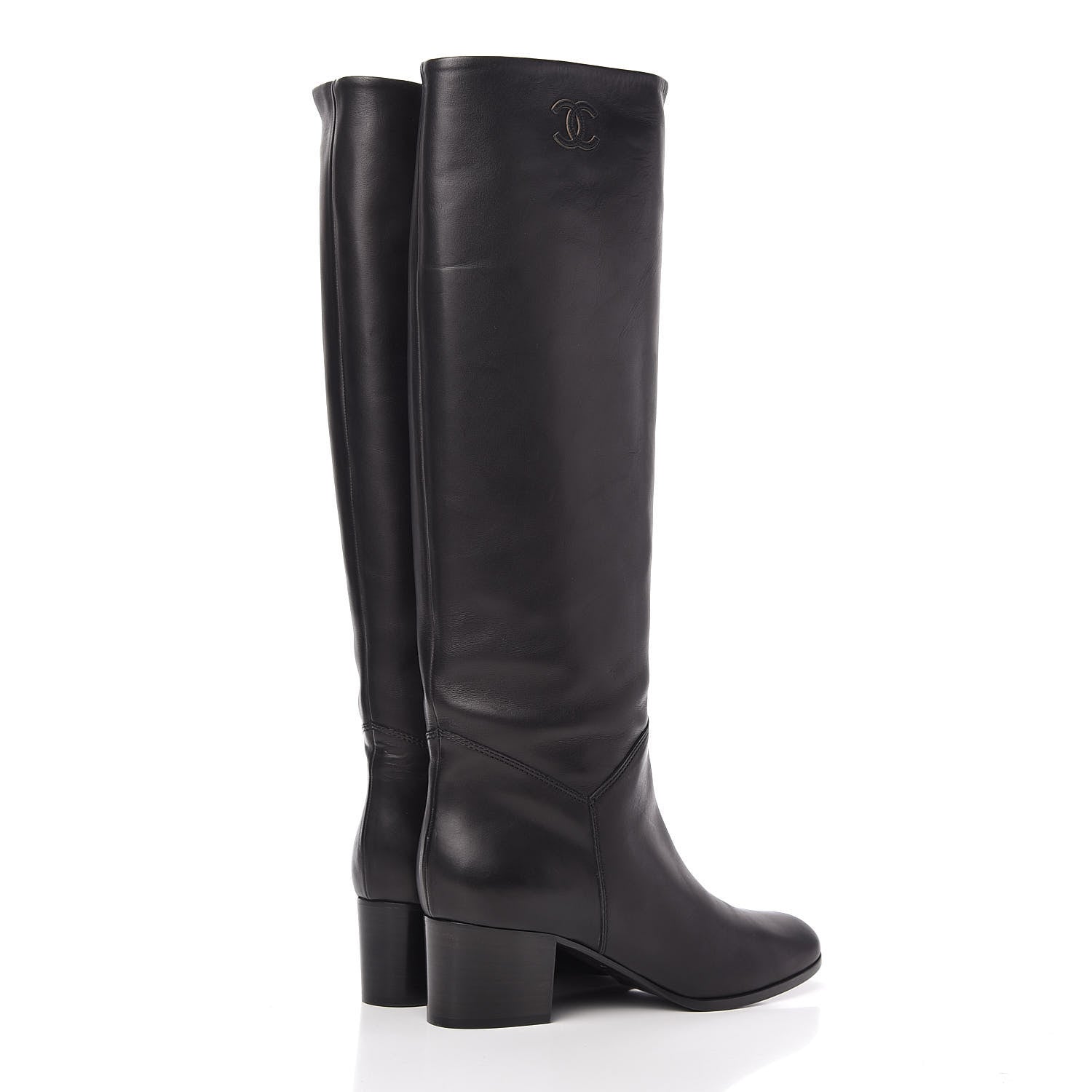 Chanel Calfskin CC Knee High Boots 39.5 Black 4 of 8