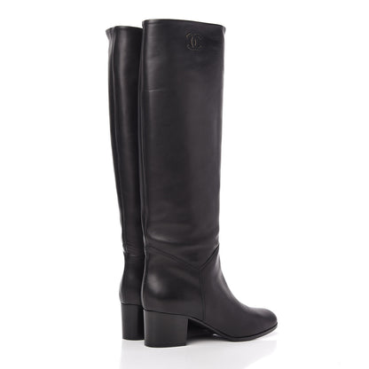 Chanel Calfskin CC Knee High Boots 39.5 Black 4 of 8