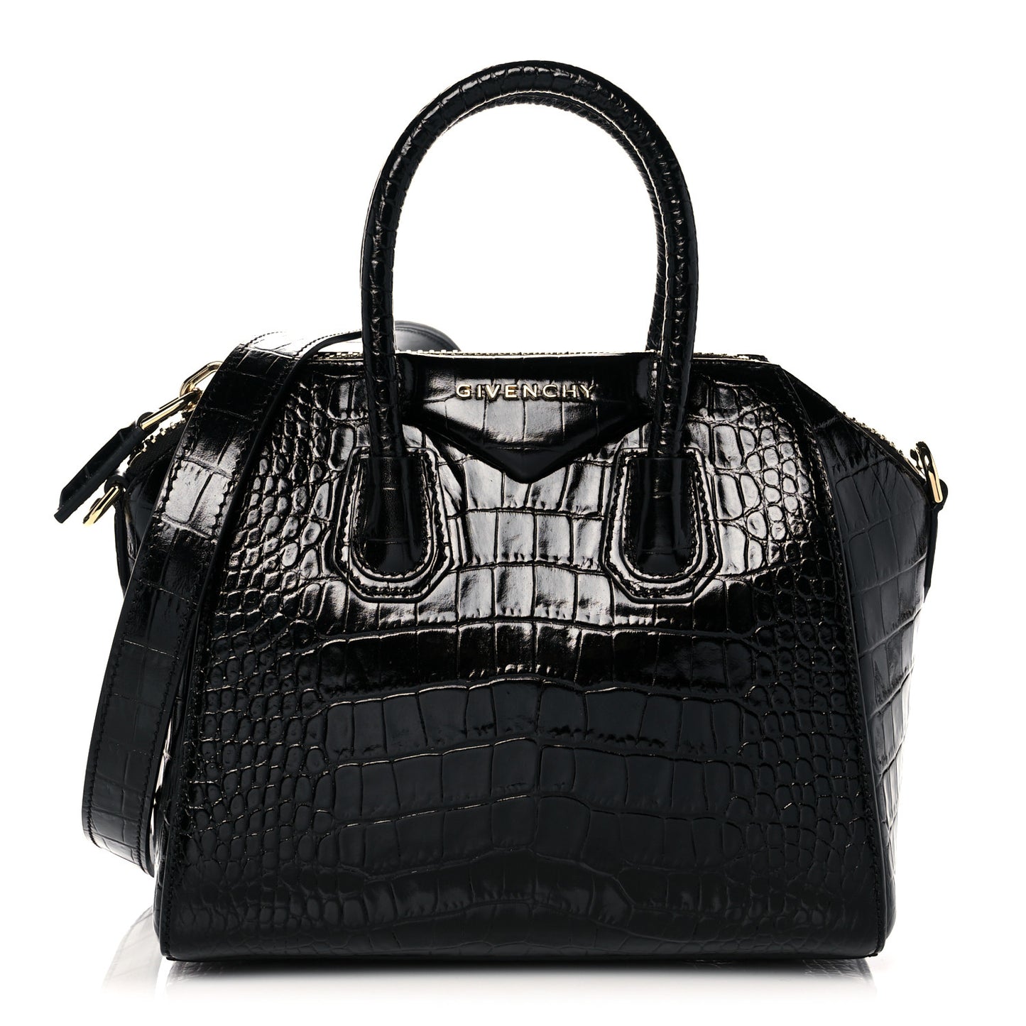 Calfskin Crocodile Embossed Mini Antigona Black