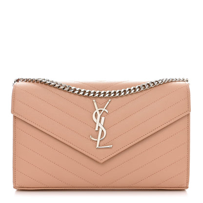 Saint Laurent Grain De Poudre Matelasse Chevron Monogram Chain Wallet Pale Pink 1 of 11