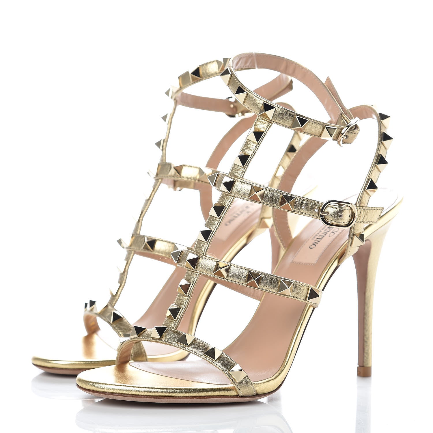 Valentino Garavani Metallic Pebbled Calfskin Rockstud Gladiator 105mm Sandals 36 Platino 3 of 9