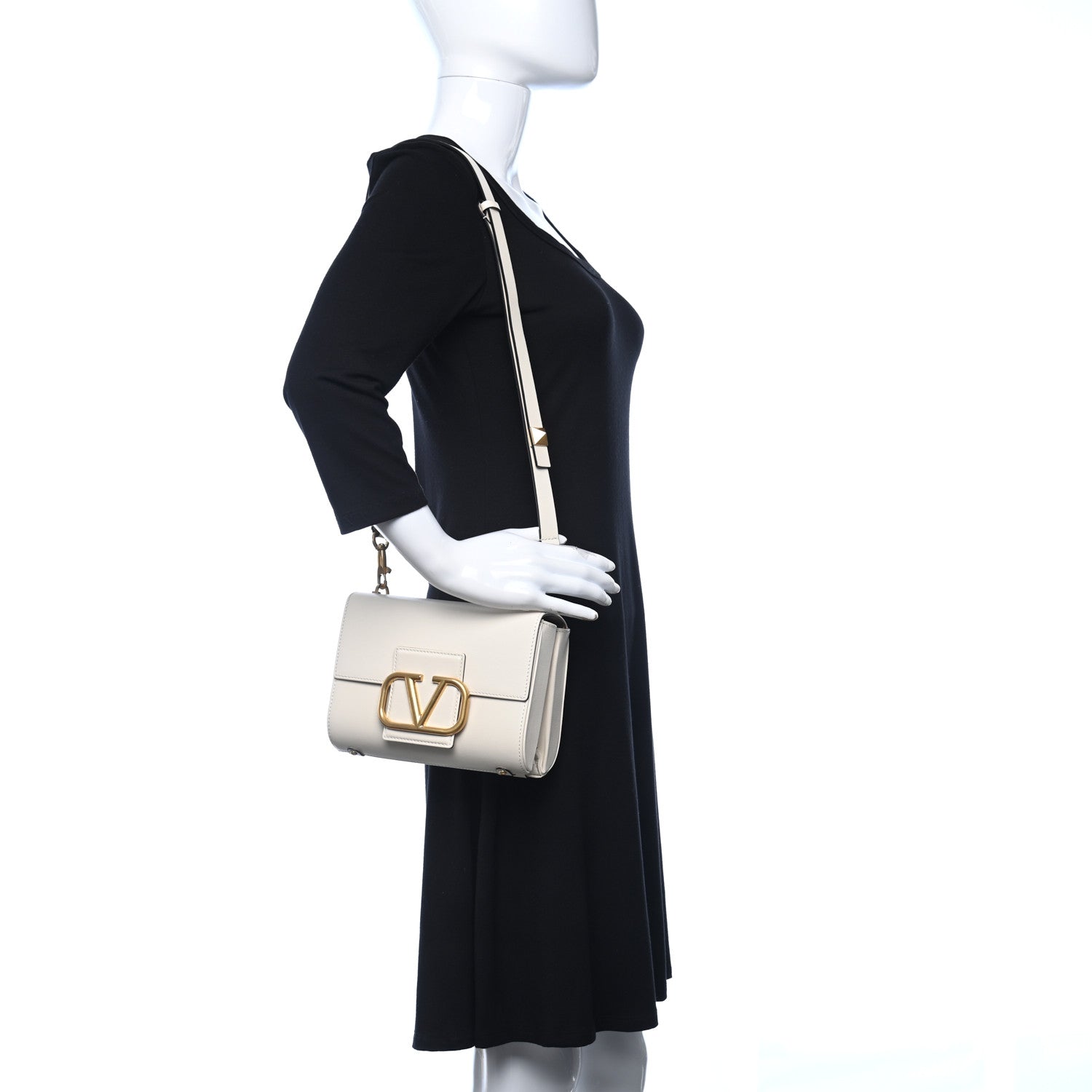 Valentino Garavani Grainy Calfskin VLogo Stud Sign Shoulder Bag Light Ivory 2 of 11