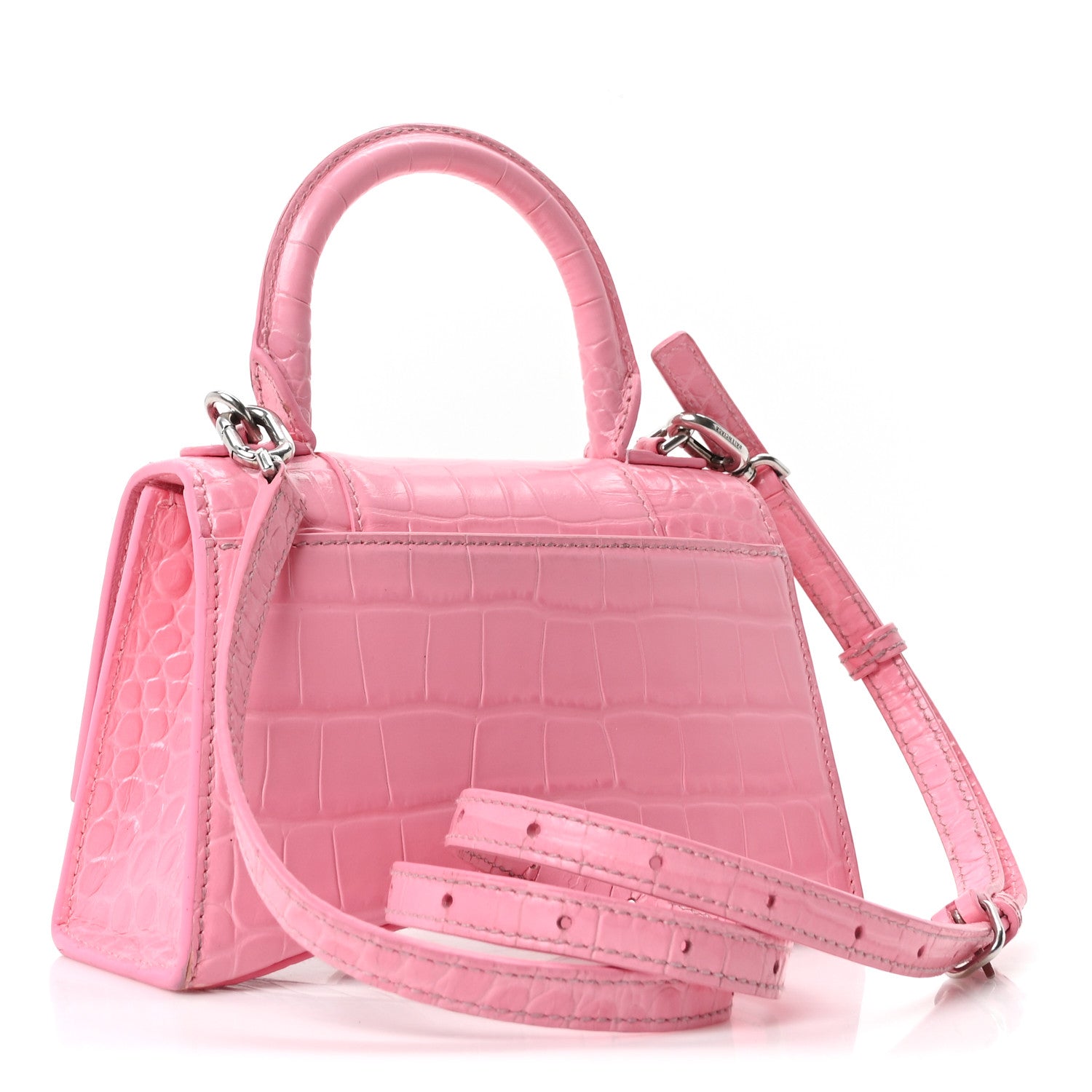 Balenciaga Shiny Calfskin Crocodile Embossed Hourglass Top Handle Bag XS Sweet Pink 3 of 11