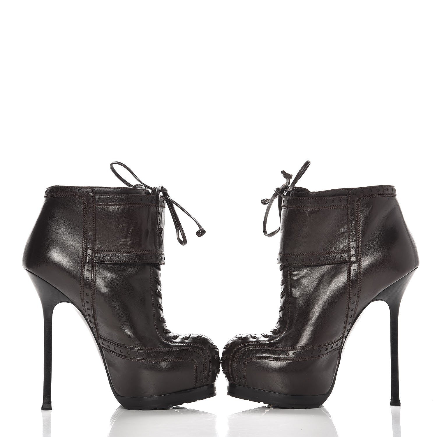 Saint Laurent Nappa Tribtoo 105 Lace Up Booties 37 Chocolate 7 of 11
