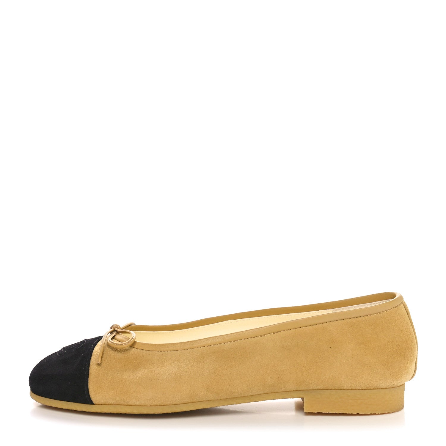 Chanel Suede Cap Toe CC Ballerina Flats 37 Beige Black 1 of 7