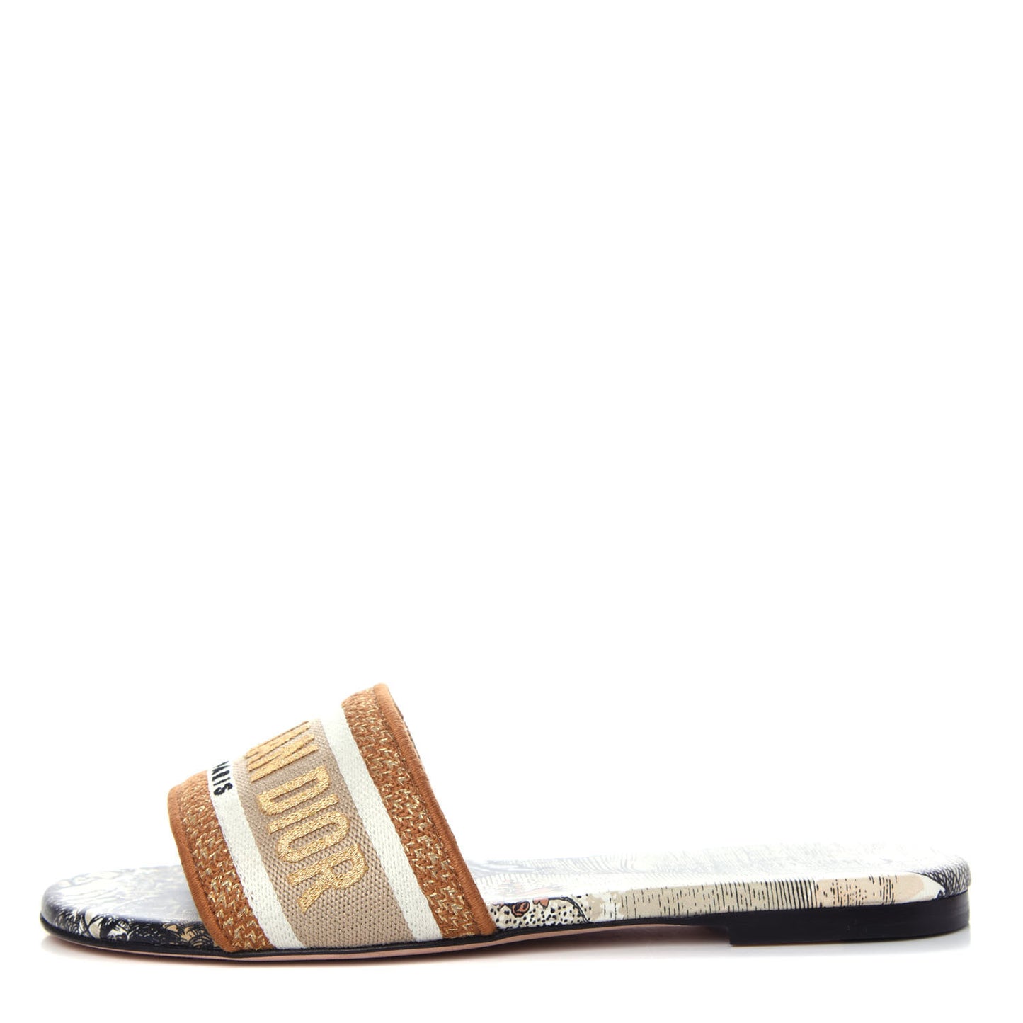 Canvas Lurex Baobab Embroidered Dway Flat Slide Sandals 36.5 Beige