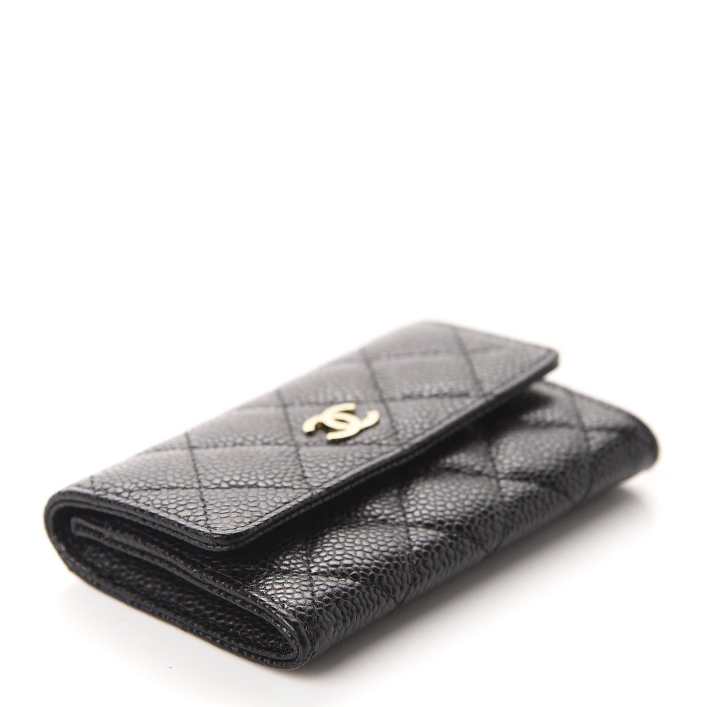 Caviar Quilted Flap Card Holder Black