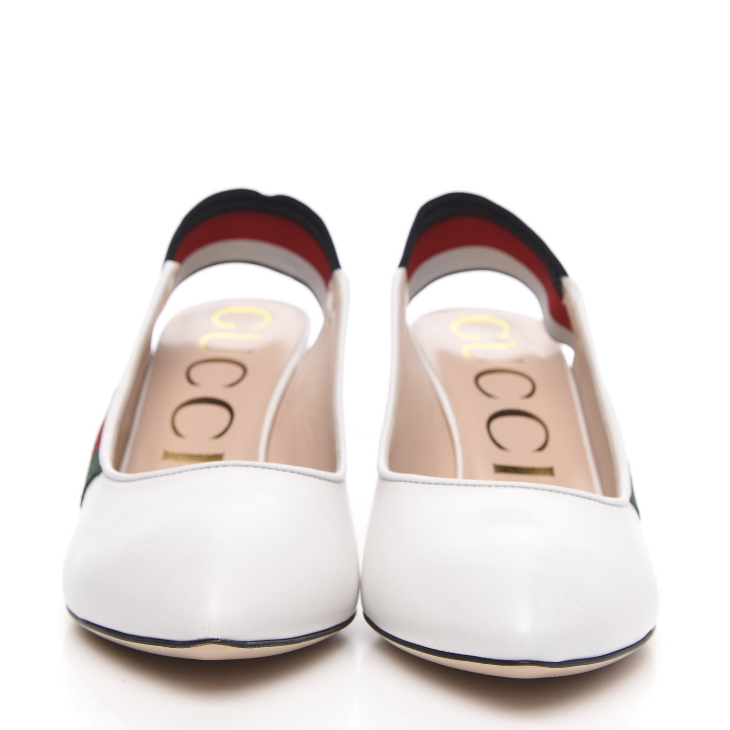 Gucci Malaga Kid Web Sylvie Mid Heel Slingback Pumps 37.5 White 2 of 9