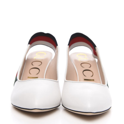 Gucci Malaga Kid Web Sylvie Mid Heel Slingback Pumps 37.5 White 2 of 9