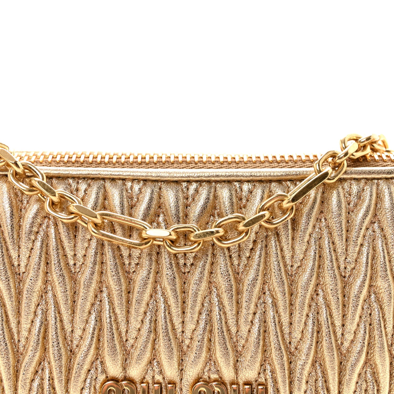 Miu Miu Metallic Nappa Matelasse Chain Shoulder Bag Platino