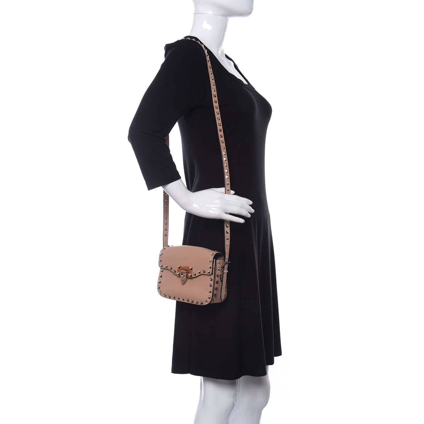 Vitello Small Rockstud Flap Saddle Bag Soft Noisette