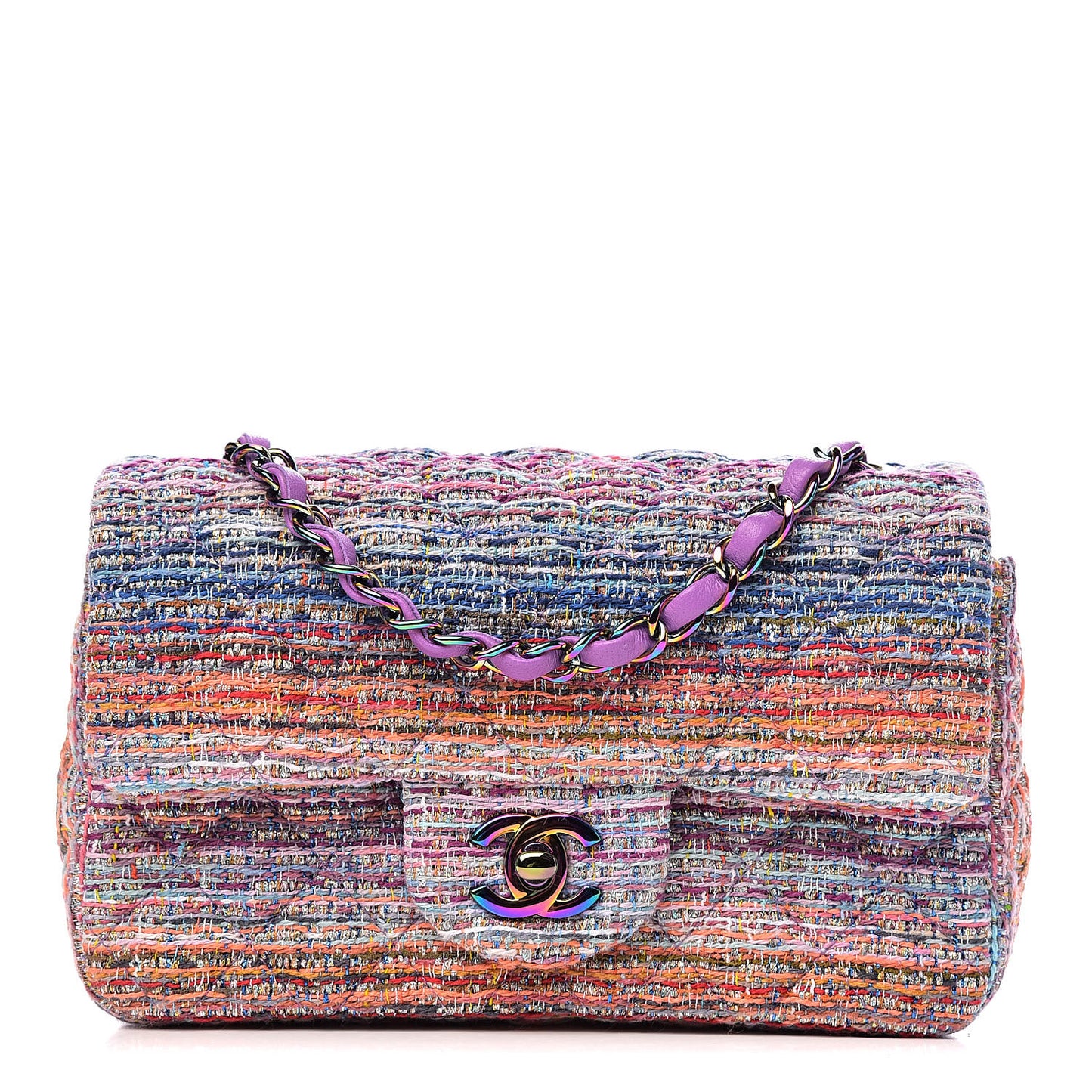 Tweed Quilted Mini Rectangular Flap Blue Pink Orange