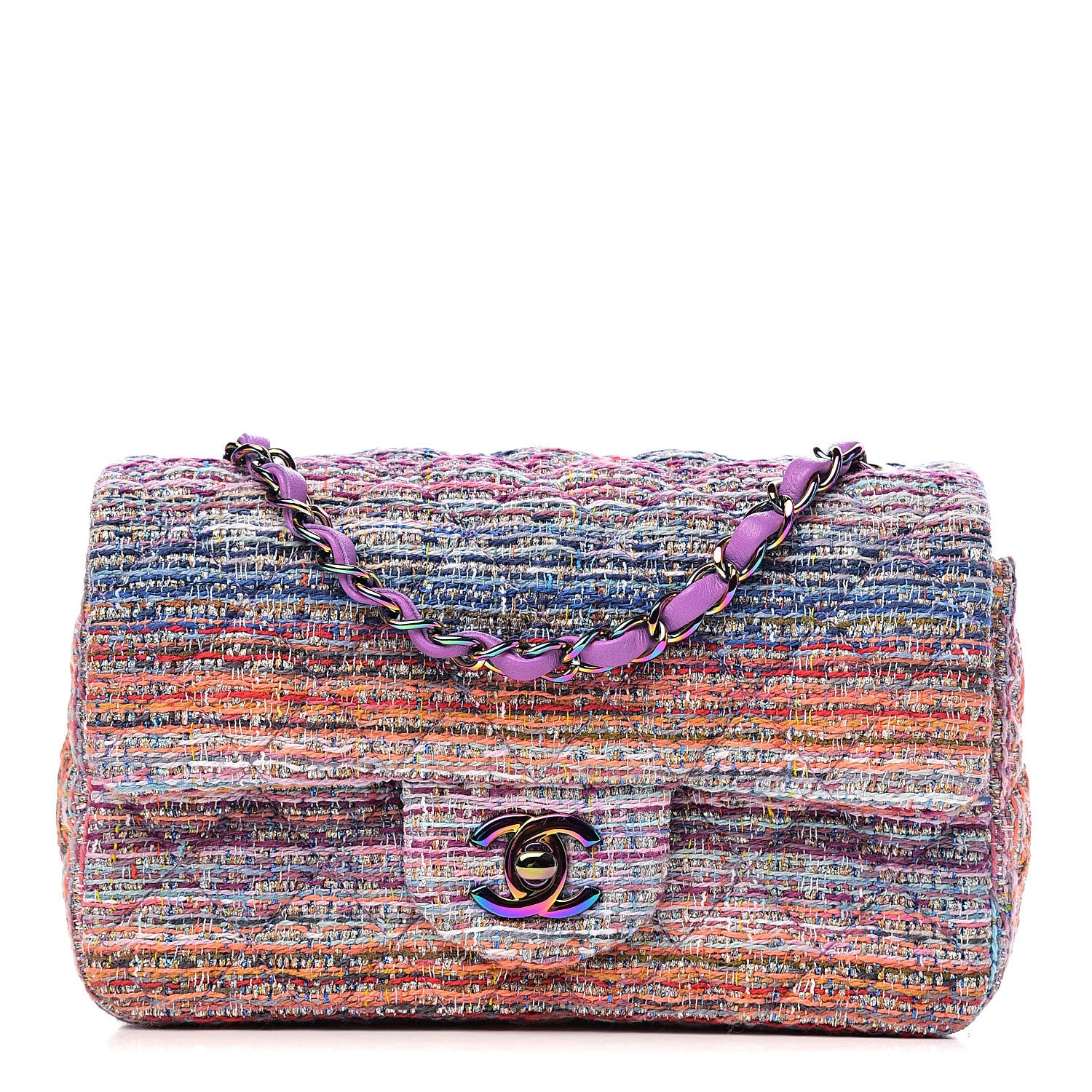 Chanel Tweed Quilted Mini Rectangular Flap Blue Pink Orange 1 of 11