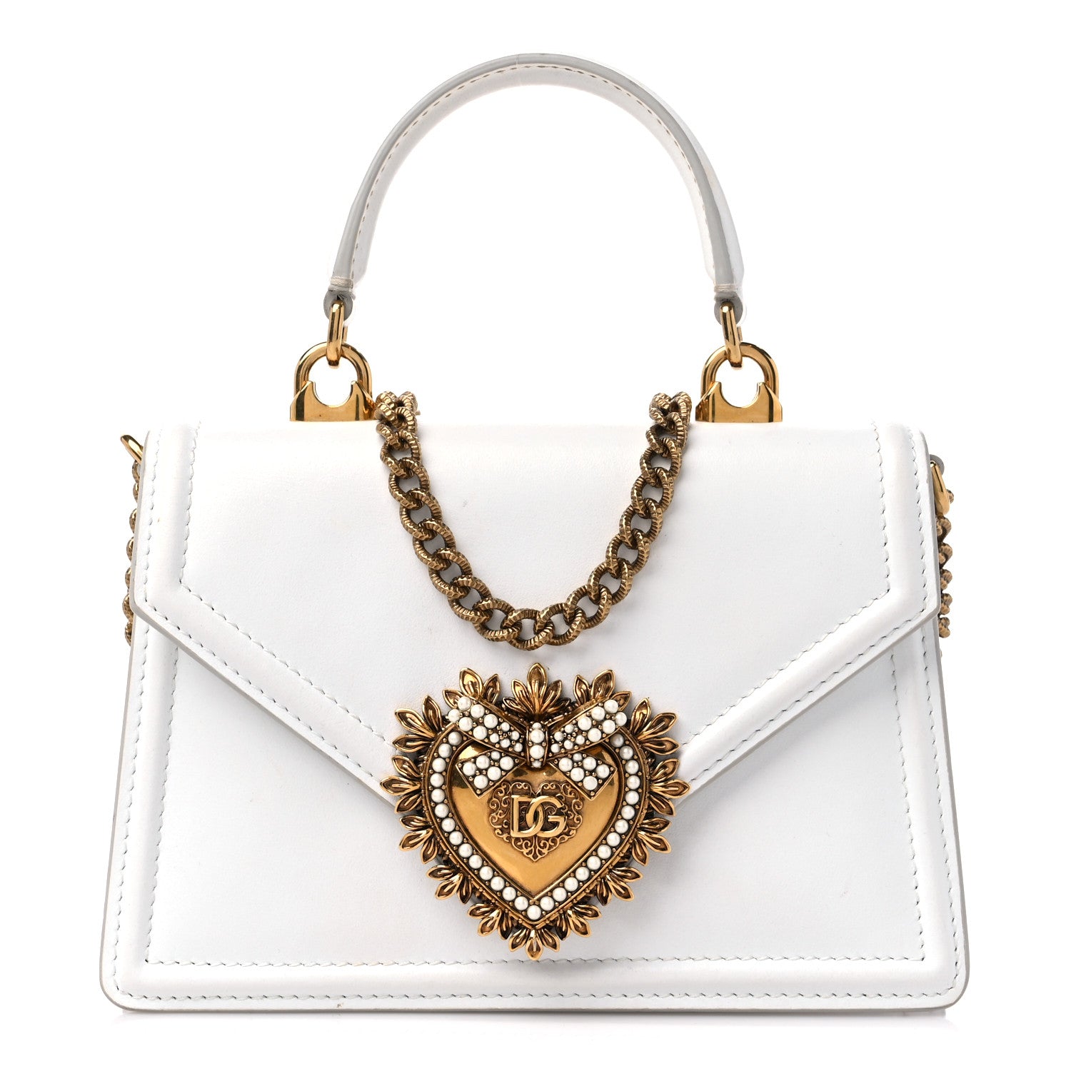 Dolce & Gabbana Smooth Calfskin Small Devotion Envelope Top Handle Bag White 1 of 17
