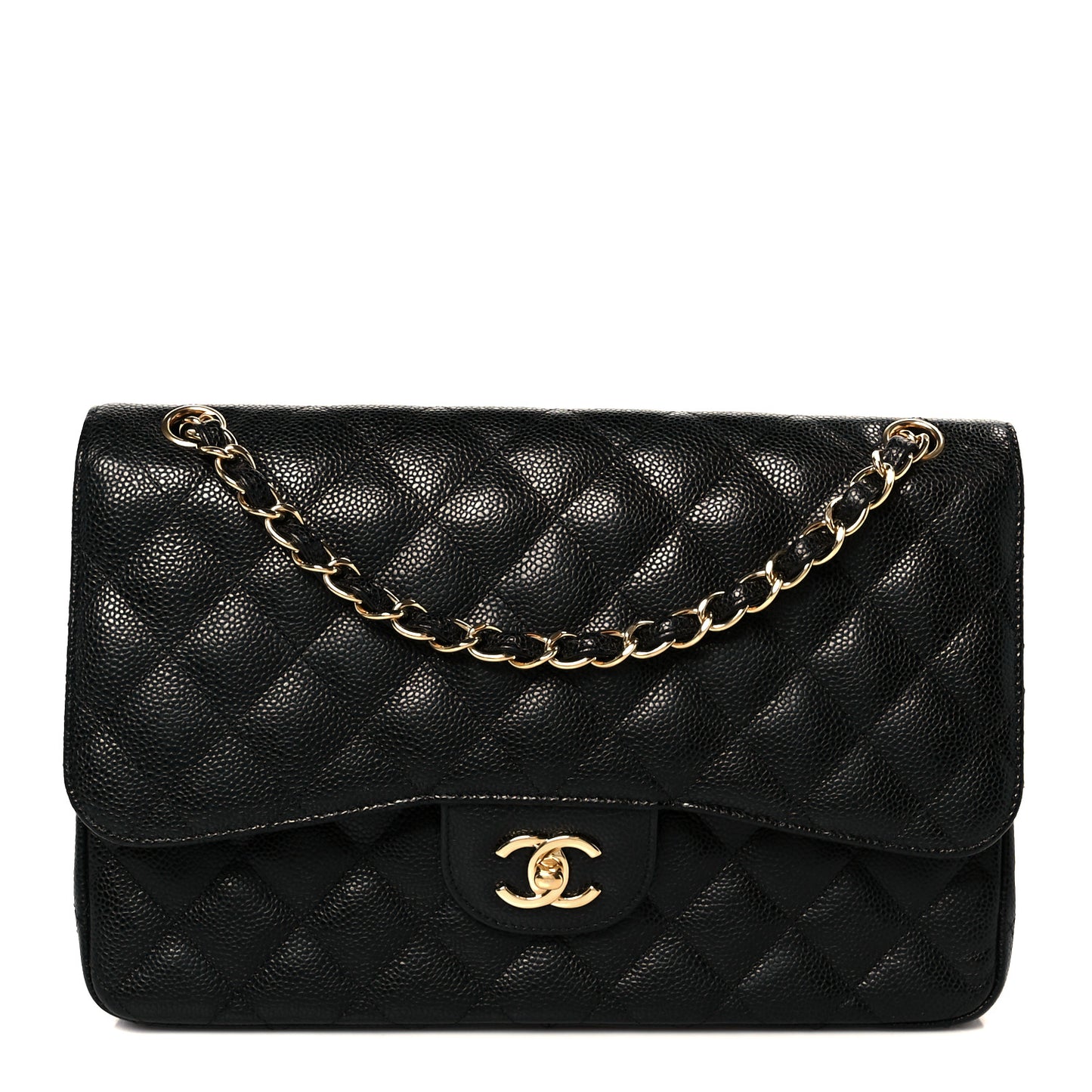 Caviar Quilted Jumbo Double Flap Black