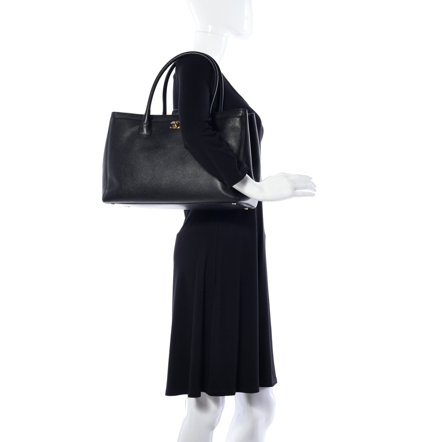Calfskin Cerf Executive Shopper Tote Black