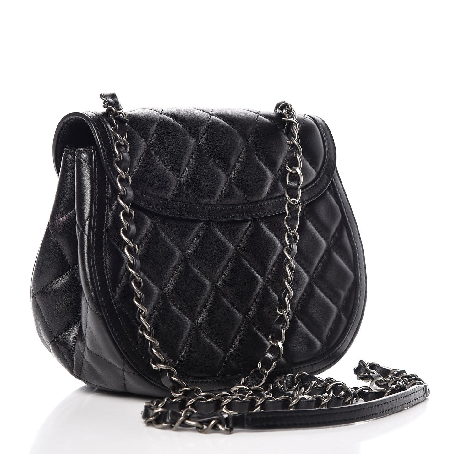 Lambskin Quilted Messenger Flap Black