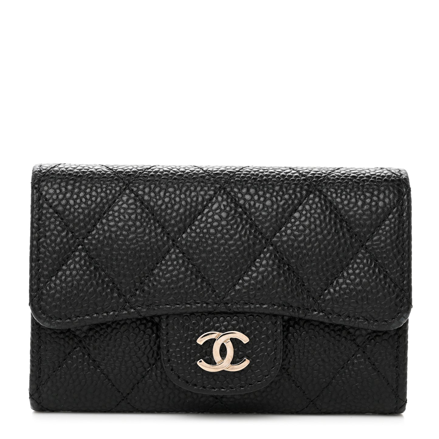 Caviar Quilted Flap Card Holder Black