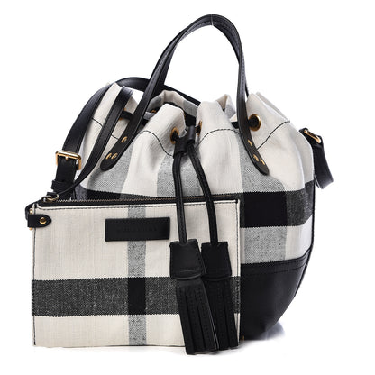 Burberry Canvas House Check Small Bucket Black White 1 of 12