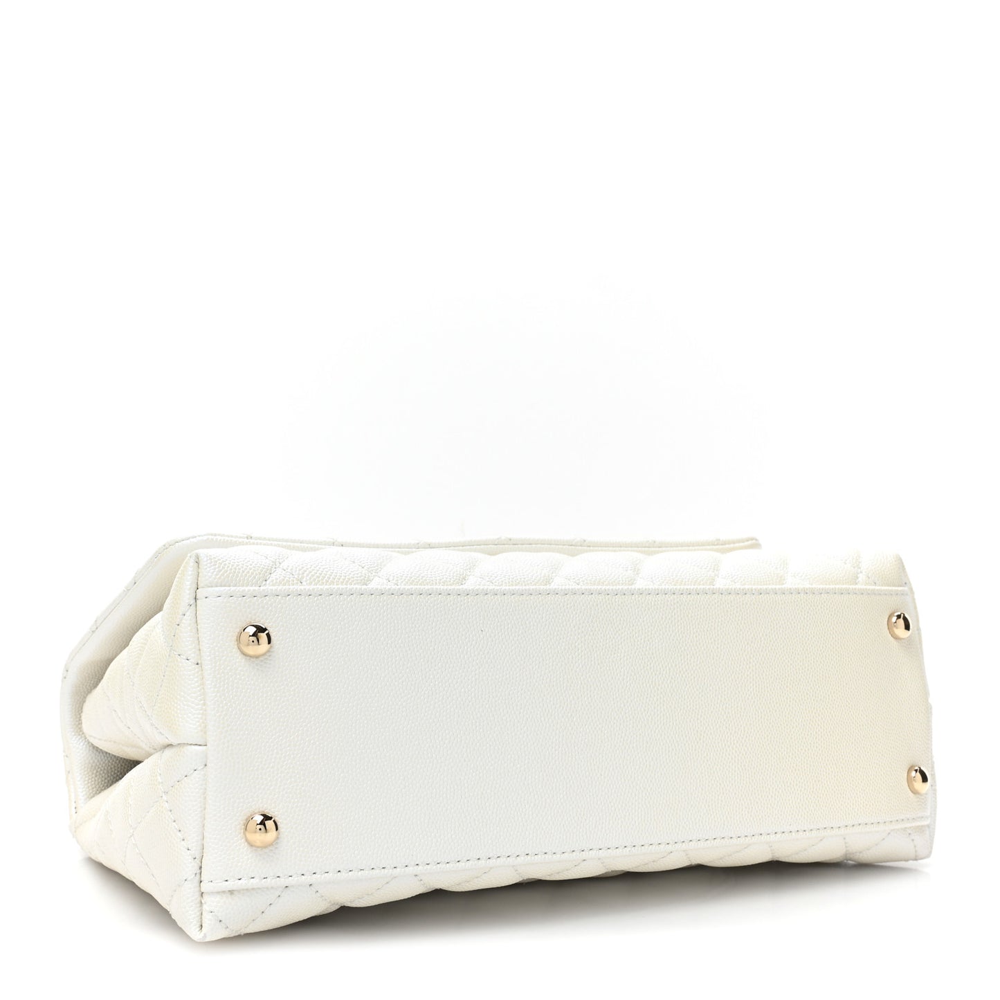 Iridescent Caviar Quilted Small Coco Handle Flap White