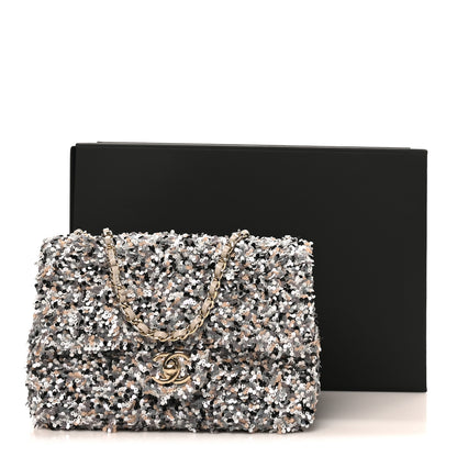 Chanel Sequin Quilted Small Single Flap Grey Black White Pearly White 10 of 10