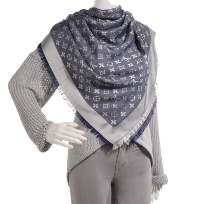 Louis Vuitton Wool Silk Monogram Denim Shawl Blue 2 of 5