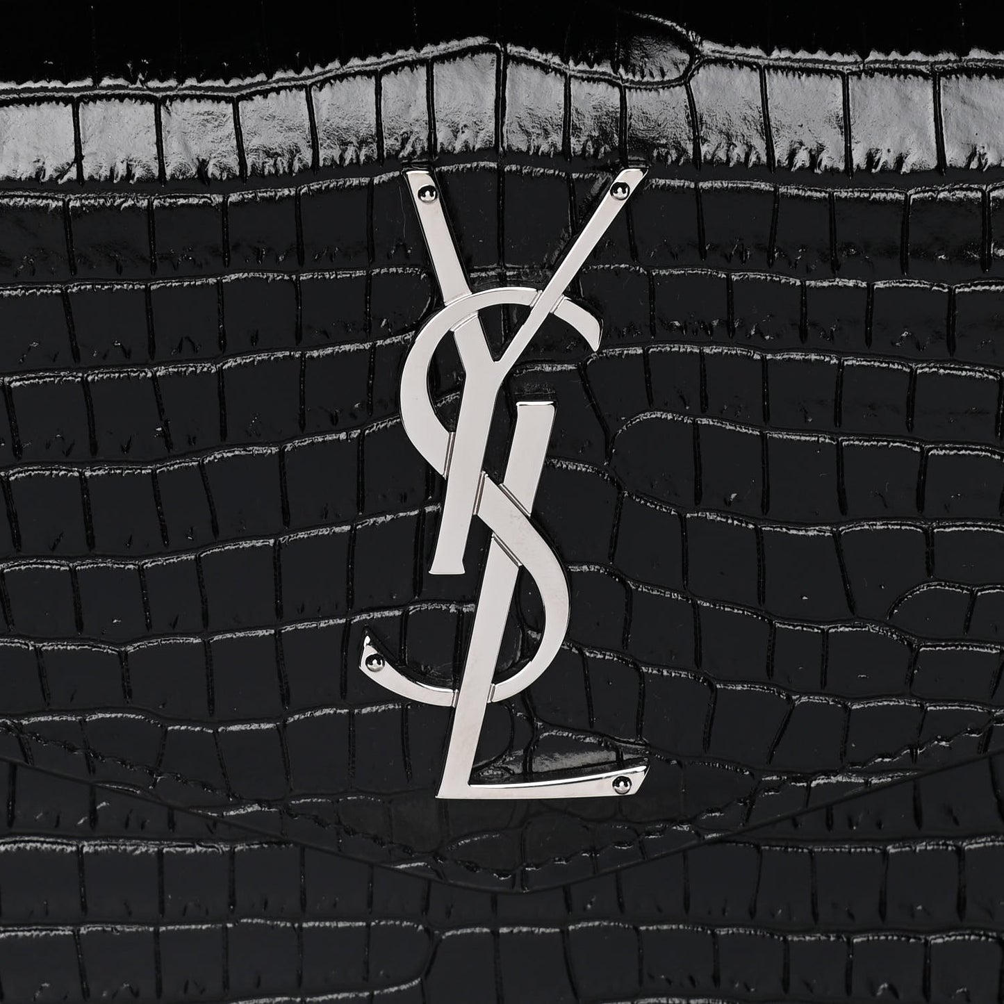 Calfskin Crocodile Embossed Uptown Monogram Clutch Black