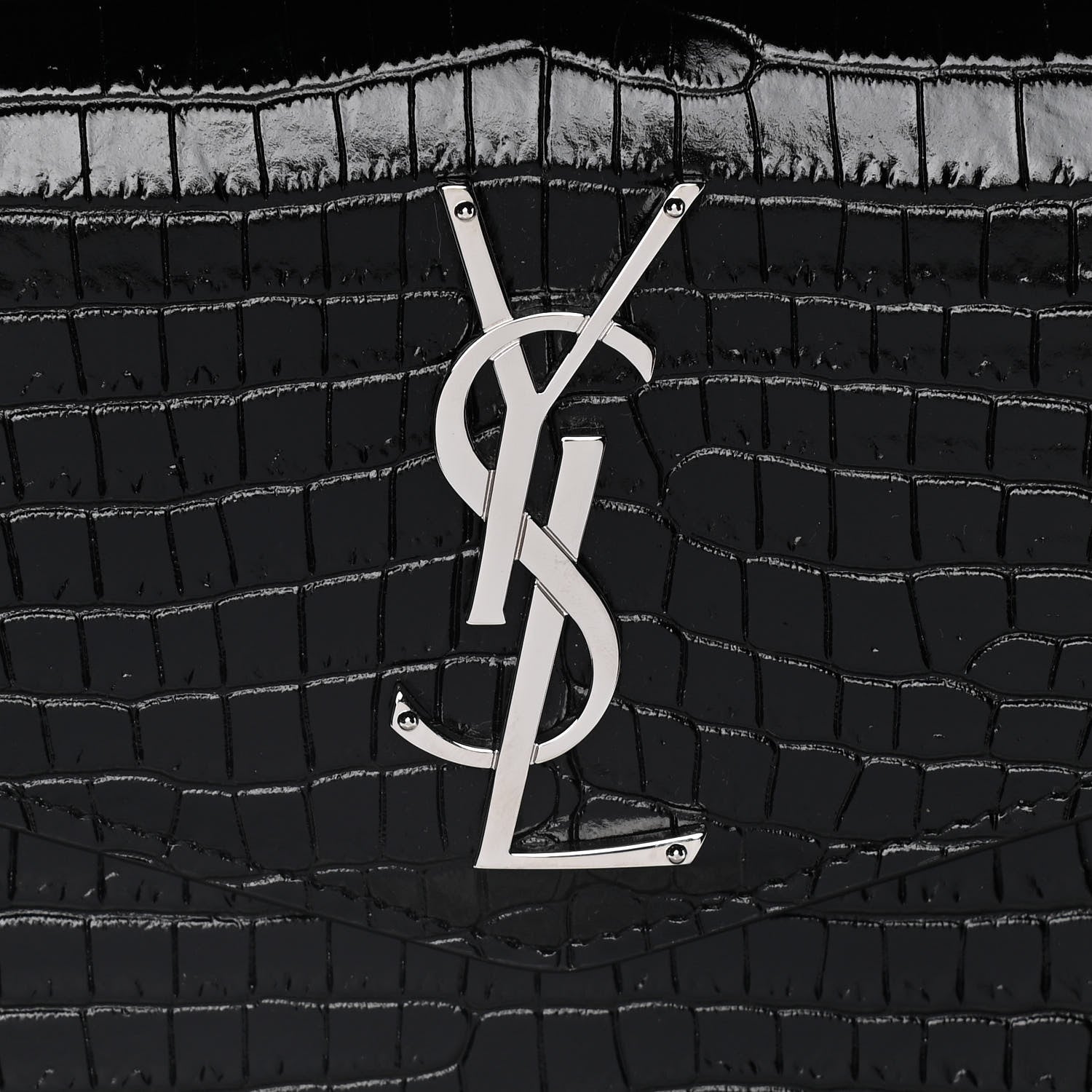 Saint Laurent Calfskin Crocodile Embossed Uptown Monogram Clutch Black 7 of 8
