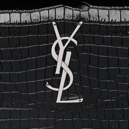 Saint Laurent Calfskin Crocodile Embossed Uptown Monogram Clutch Black 7 of 8