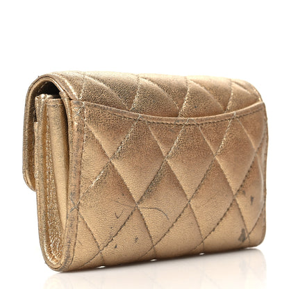 Chanel Metallic Lambskin Quilted Flap Card Holder Wallet Gold 3 of 13
