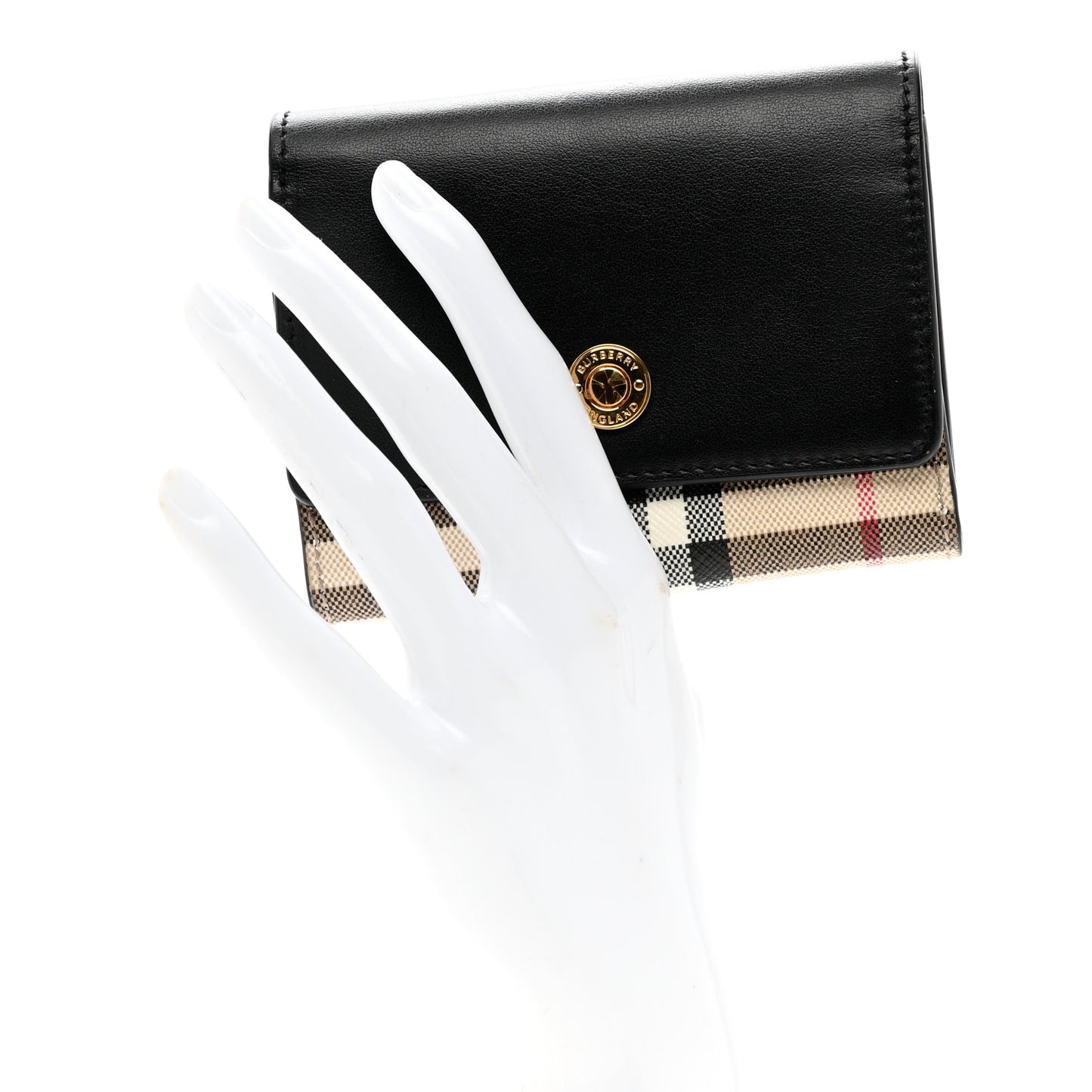 Grainy Calfskin Vintage Check Small Folding Wallet Archive Beige Black