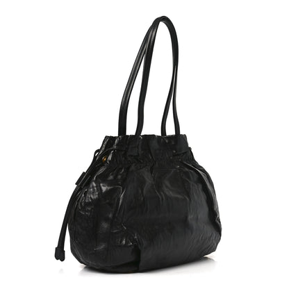 Prada Nappa Antique Drawstring Tote Black 3 of 9