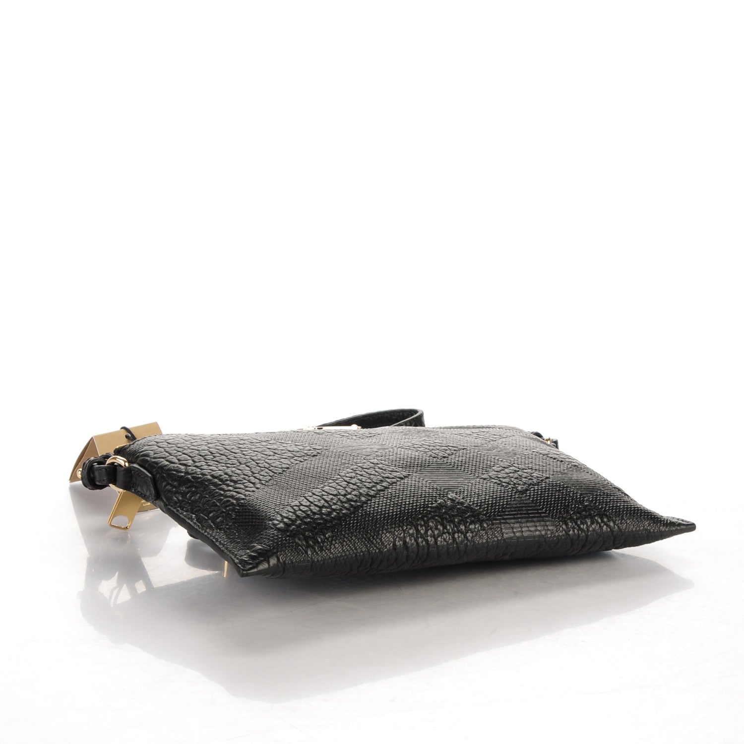 Burberry Signature Grain Calfskin Check Embossed Peyton Crossbody Clutch Bag Black 4 of 8