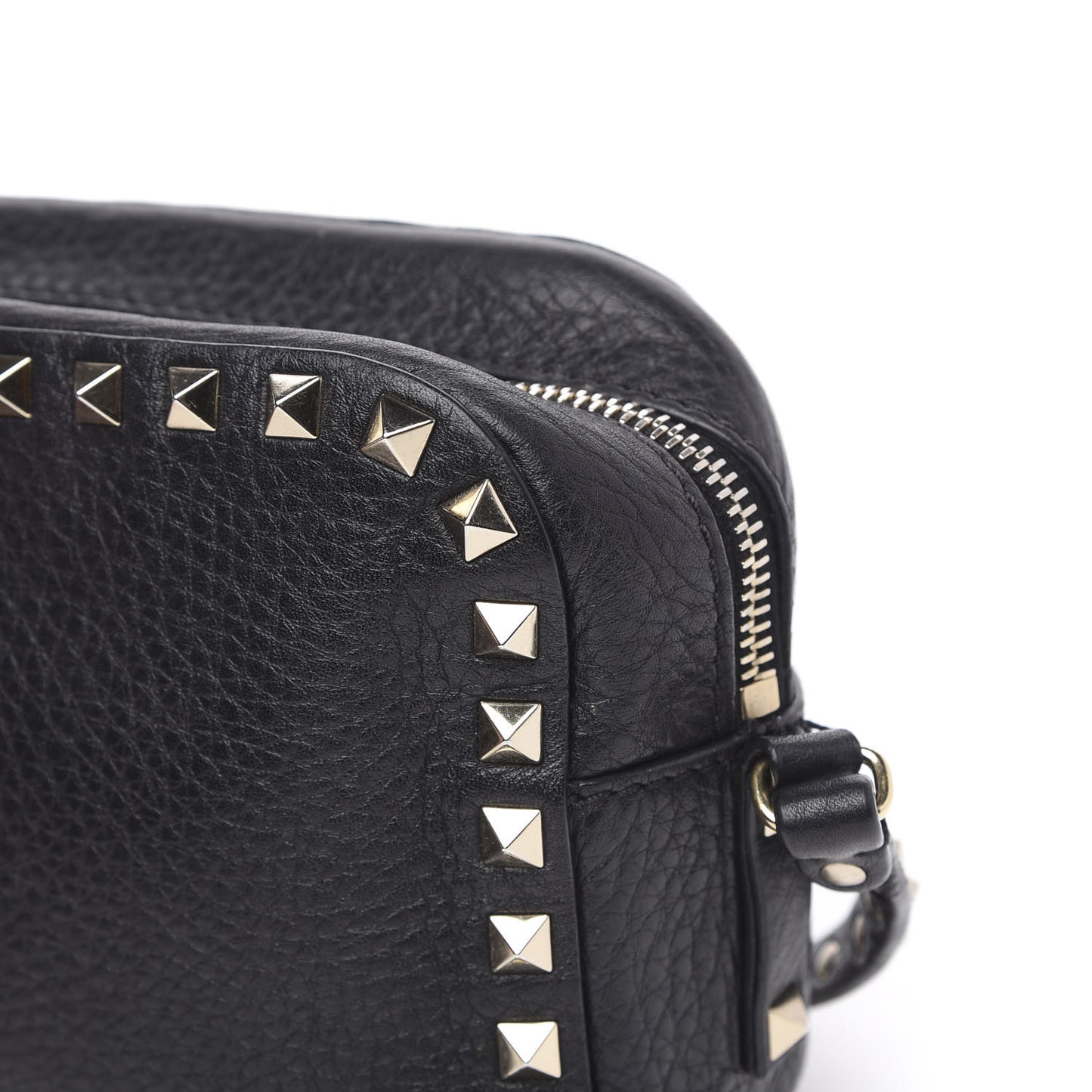Pebbled Calfskin Rockstud Camera Crossbody Bag Black
