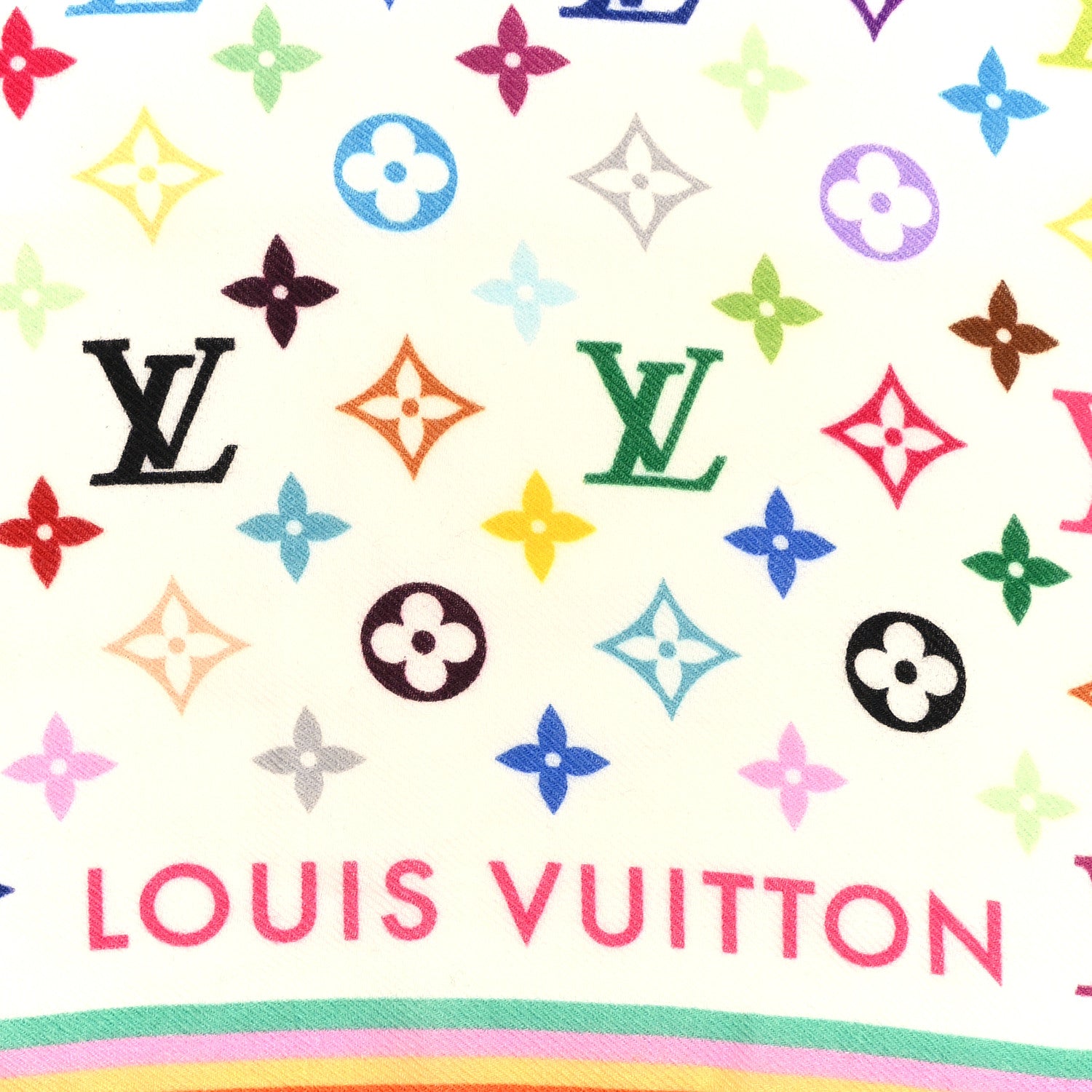 Louis Vuitton LV X TM Wool Silk Monogram Multicolor Shawl White 2 of 3