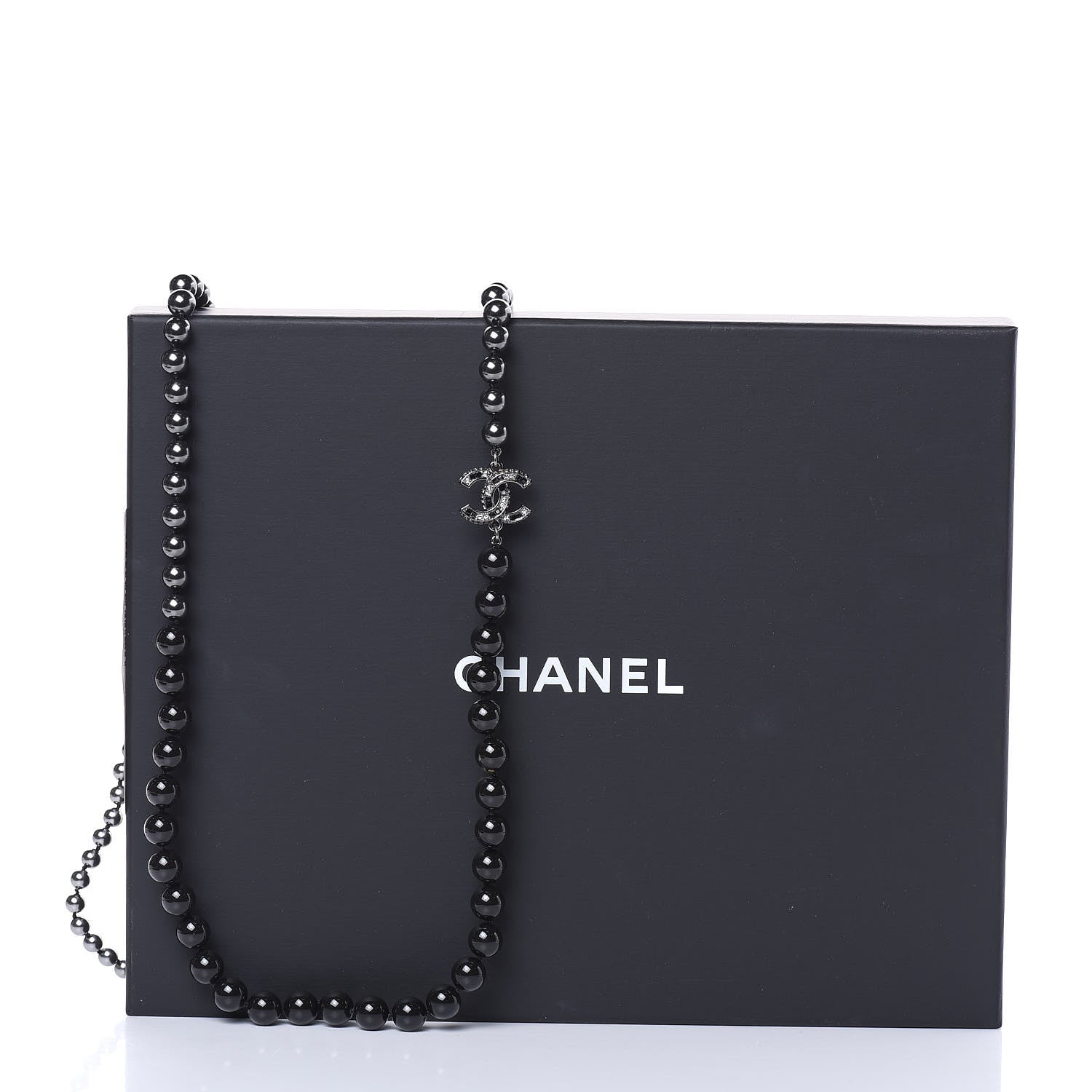 Chanel Ruthenium Crystal Baguette Pearl Beaded CC Long Necklace Black Grey 6 of 6