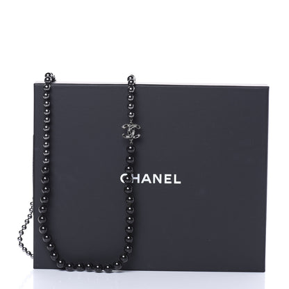 Chanel Ruthenium Crystal Baguette Pearl Beaded CC Long Necklace Black Grey 6 of 6