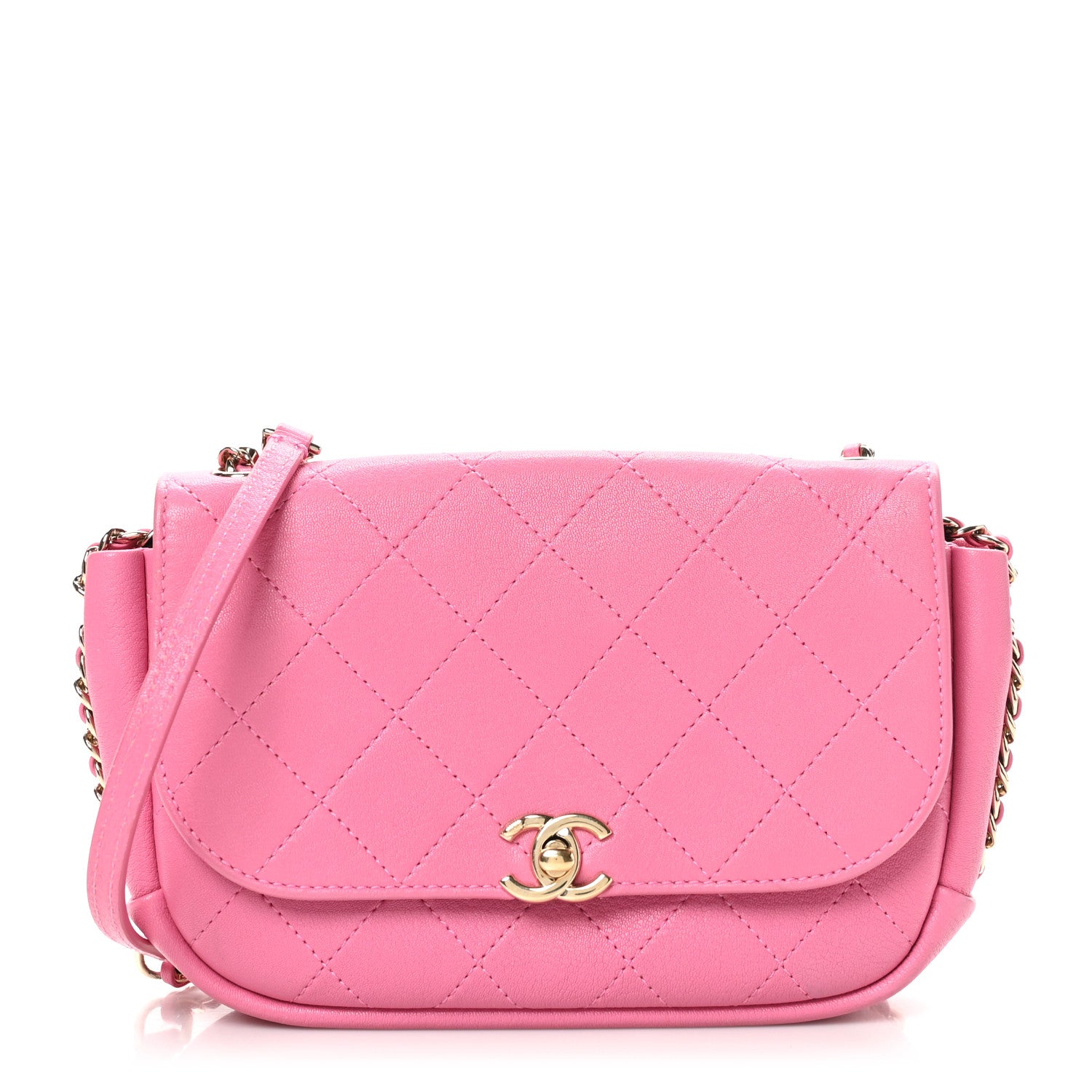 Chanel Goatskin Stitched Casual Trip Single Flap Pink 1 of 10