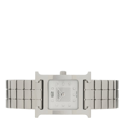 Hermes Stainless Steel Diamond Mother of Pearl 21mm Heure H Hour Quartz Watch 2 of 5