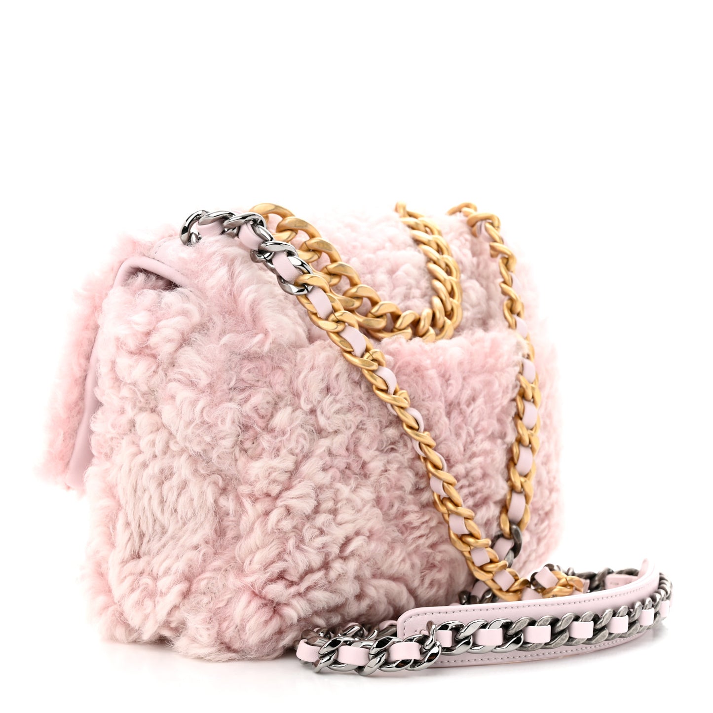 Shearling Sheepskin Medium Chanel 19 Flap Light Pink