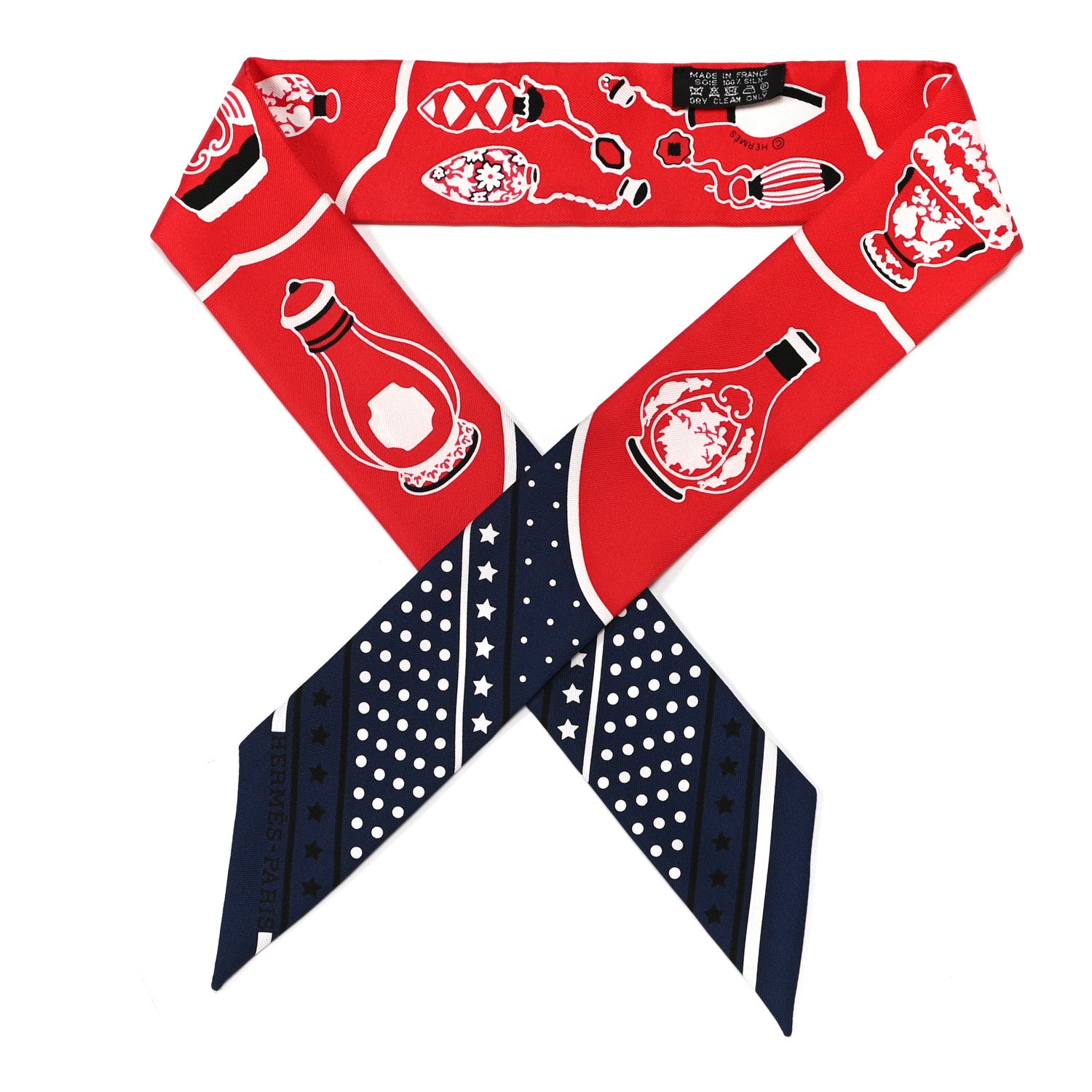 Hermes Silk Les Flacons Bandana Twilly Marine Rouge White 1 of 3