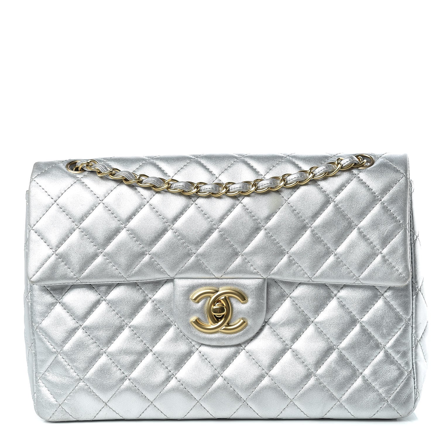 Chanel Metallic Lambskin Quilted Maxi Single Flap Silver 1 of 27