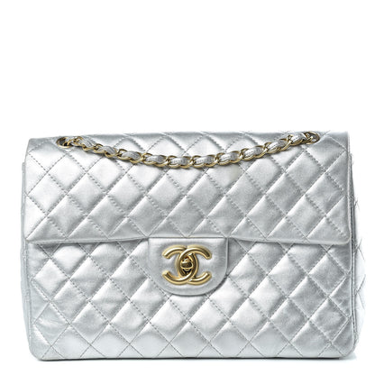 Chanel Metallic Lambskin Quilted Maxi Single Flap Silver 1 of 27