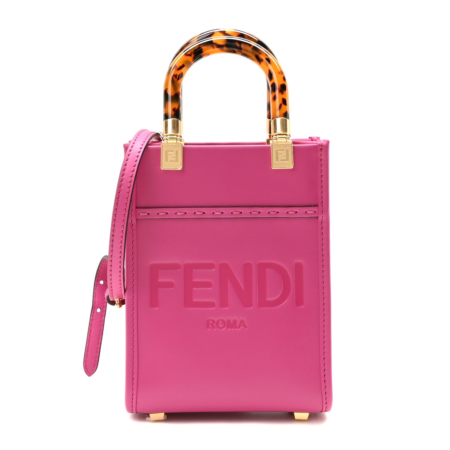 Vitello King Plexiglass Logo Embossed Mini Fendi Sunshine Shopper Tote Lampone