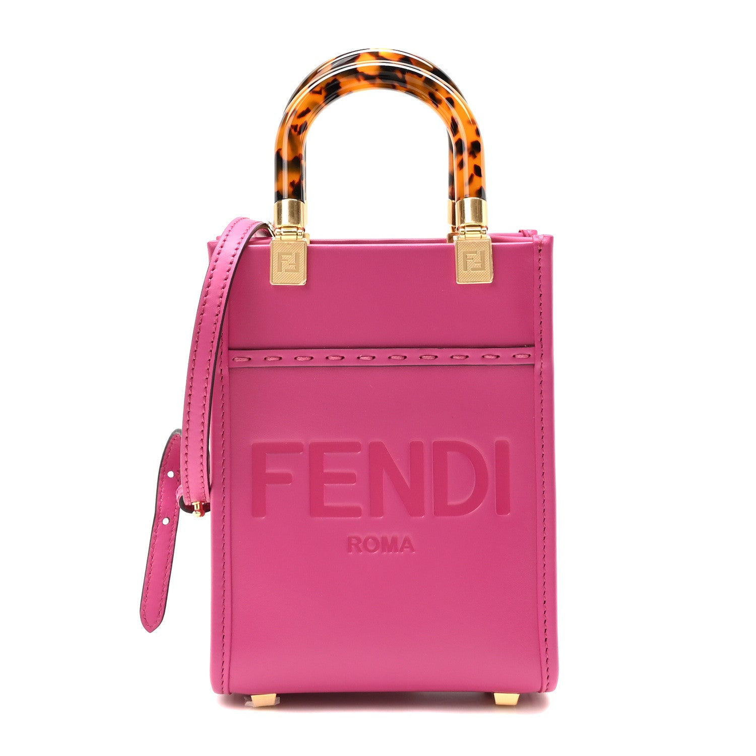 Fendi Vitello King Plexiglass Logo Embossed Mini Fendi Sunshine Shopper Tote Lampone 1 of 10